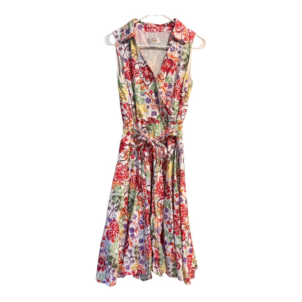 Talbots Multicolored Floral Print Wrap Front V-Neck Midi Dress Sz 10 Fit & Flare